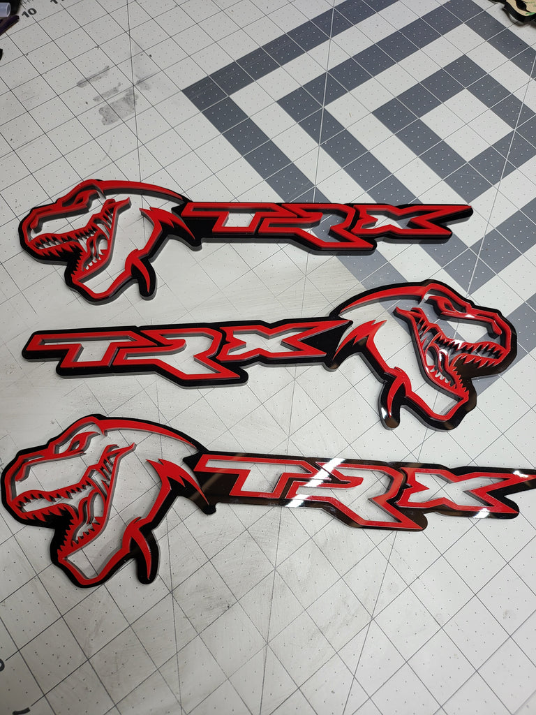Color matched *Cutout Style* Pair of T-Rex acrylic badge (Door Installation)